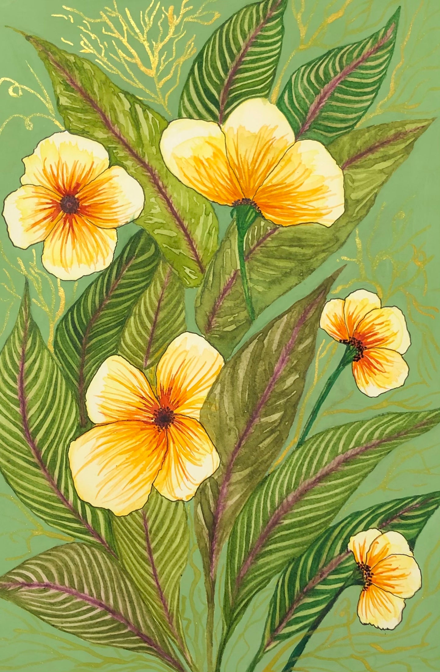 Yellow Floral Watercolor Painting