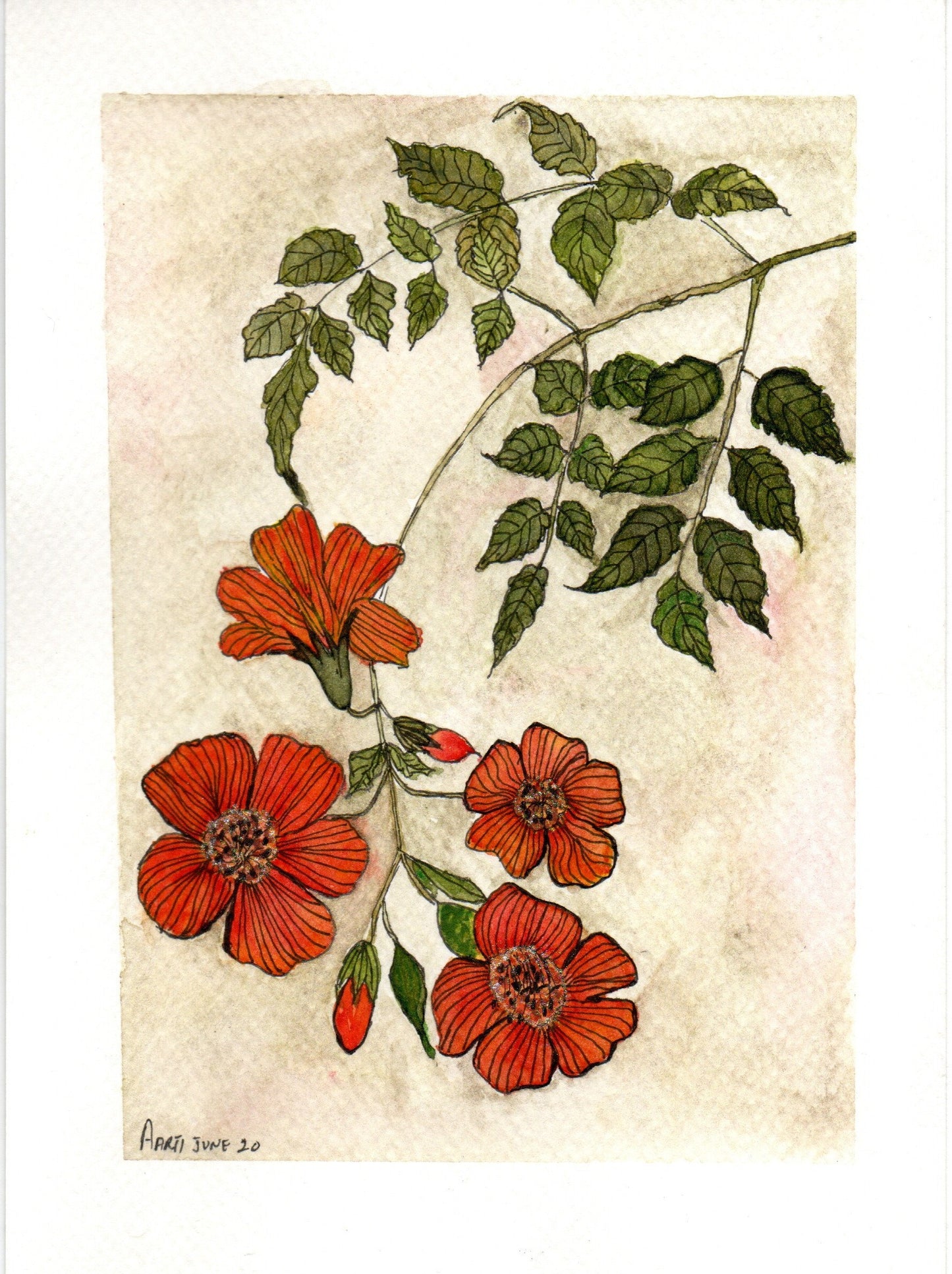 Orange Flowers with metallic background Painting